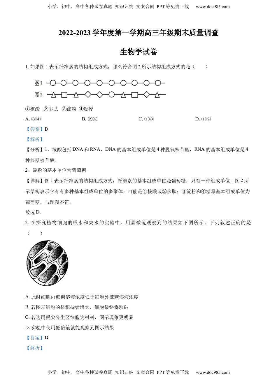 2022-2023学年高三上学期期末生物试题（解析版）.docx