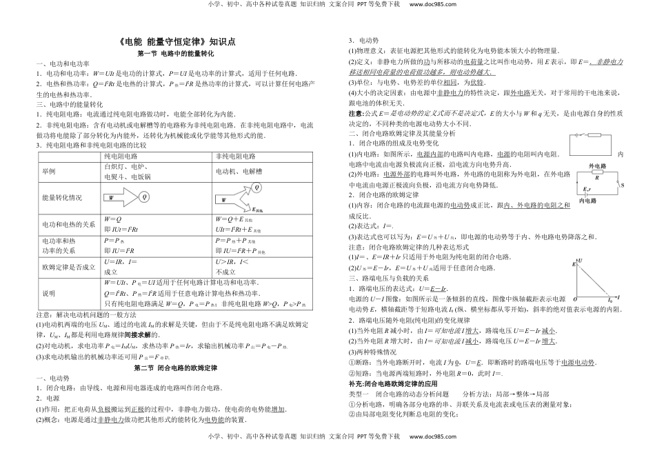 章节知识点总结 -高二上学期物理人教版（2019）必修三选修一选修二_.docx