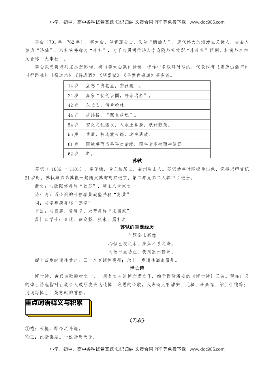 古诗词诵读（知识清单）-【上好课】2022-2023学年高二语文选择性必修上册同步备课系列（统编版）_new.docx