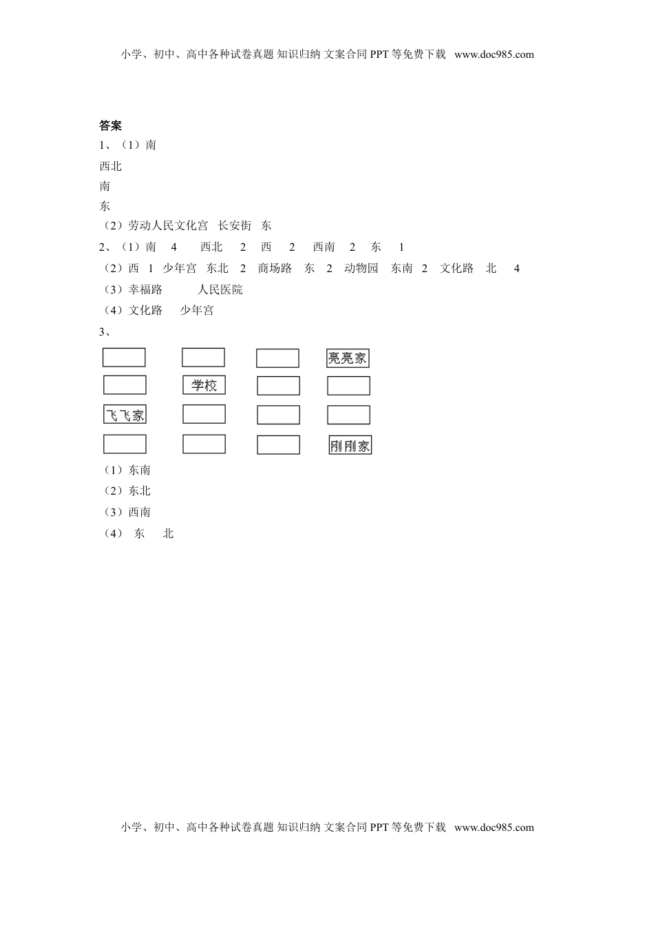 二年级下册数学一课一练-《三 认识方向》1-苏教版.doc
