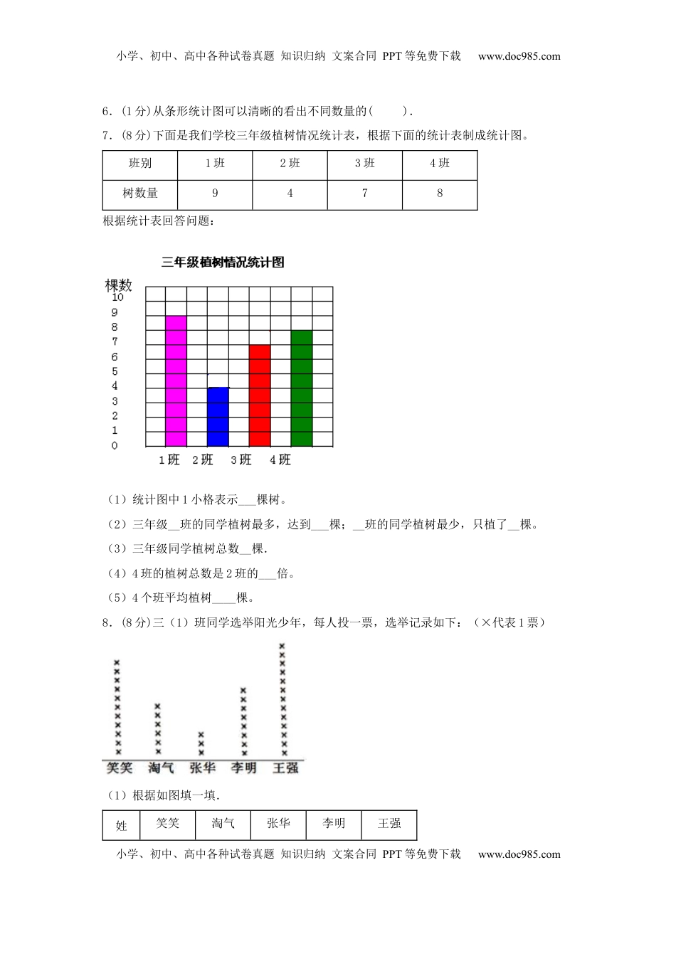 【单元AB卷】四年级上册数学分层训练B卷-第四单元 统计表和条形统计图（一）（单元测试）（苏教版，含答案）.docx