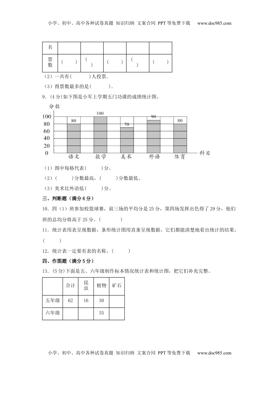 【单元AB卷】四年级上册数学分层训练B卷-第四单元 统计表和条形统计图（一）（单元测试）（苏教版，含答案）.docx