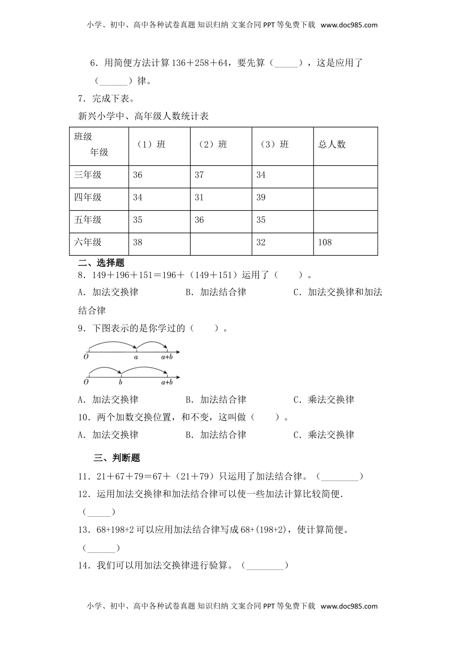 【基础+拔高】6.1整数加法的运算定律四年级下册数学一课一练苏教版（含答案）.doc