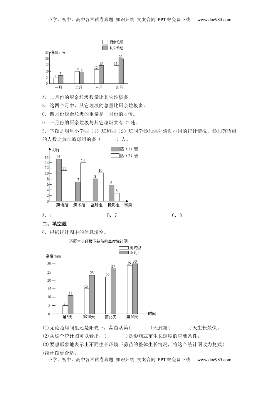 【分层作业】6.2 复式条形统计图（同步练习） 五年级上册数学同步课时练 （苏教版，含答案）.docx