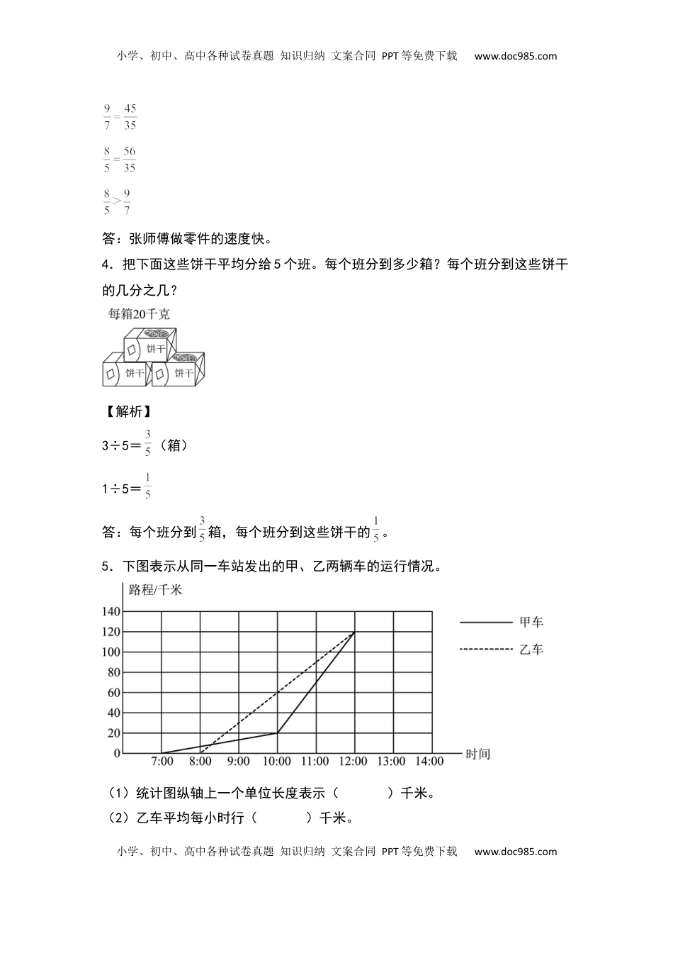 五年级数学下册典型例题系列之期中专项练习：分数的基础应用（解析版）苏教版.docx