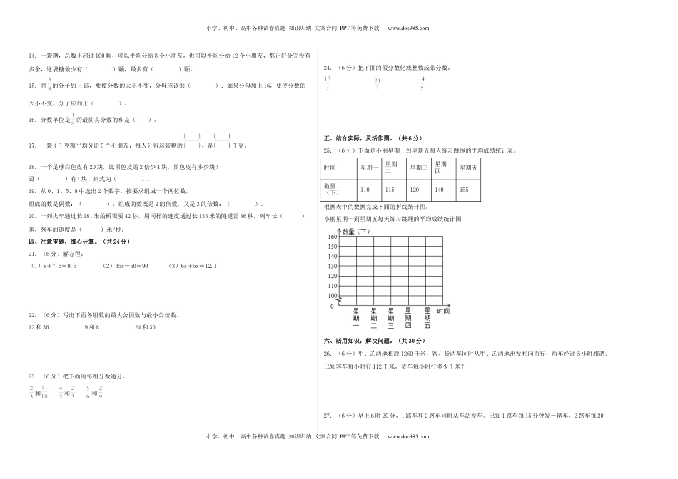 五年级数学下学期期中素养测评五（A3版）（苏教版）.docx