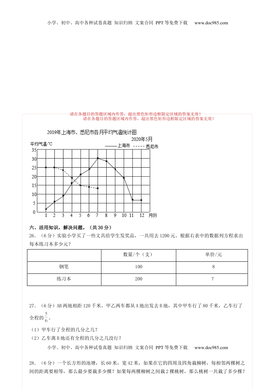 五年级数学下学期期中素养测评四（答题卡）（苏教版）.docx