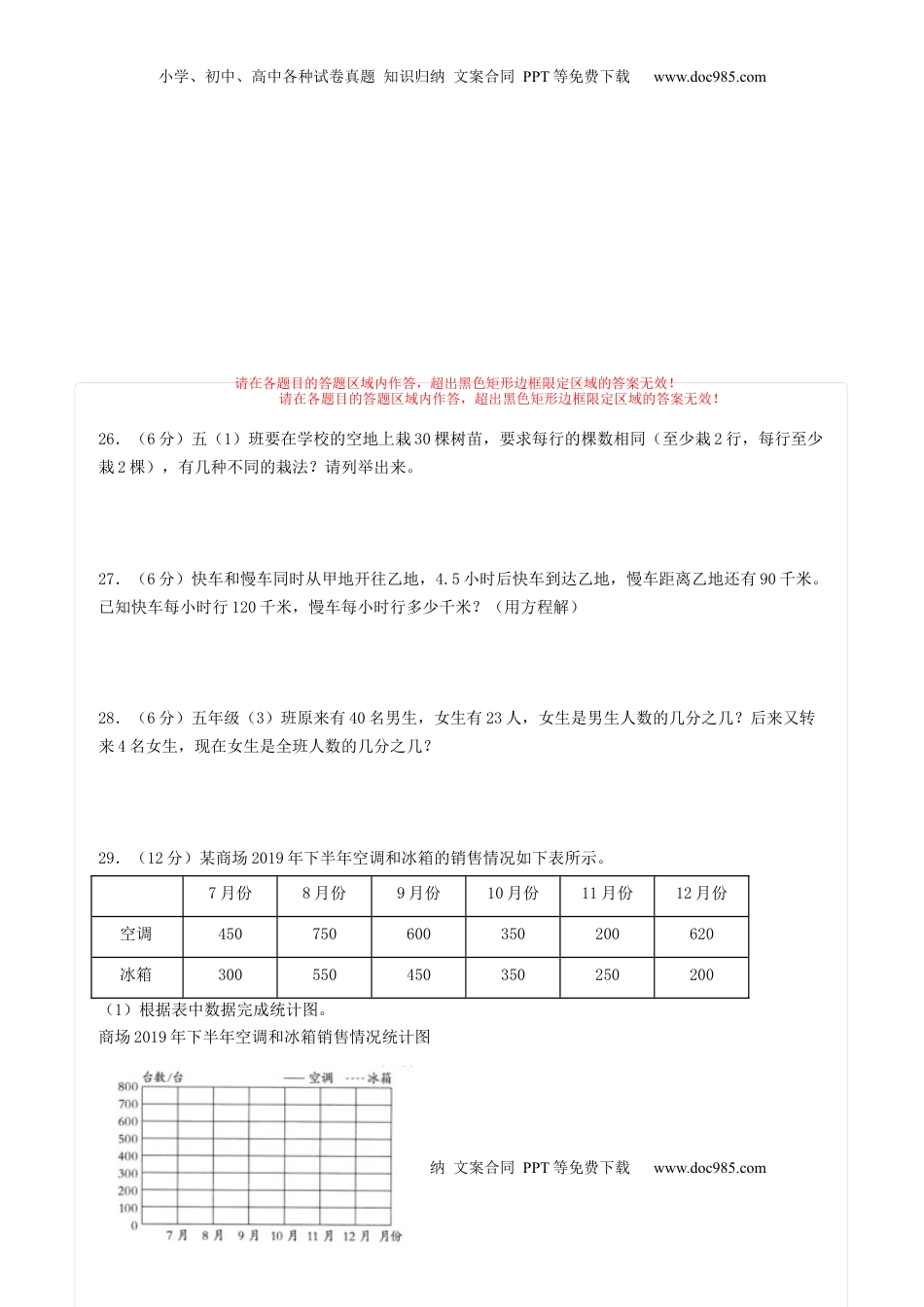 五年级数学下学期期中素养测评二（答题卡）（苏教版）.docx