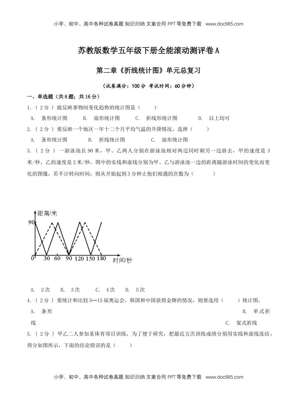 【精品】第二章《折线统计图》单元总复习—五年级数学下册全能滚动测评卷A（原卷版）苏教版.doc