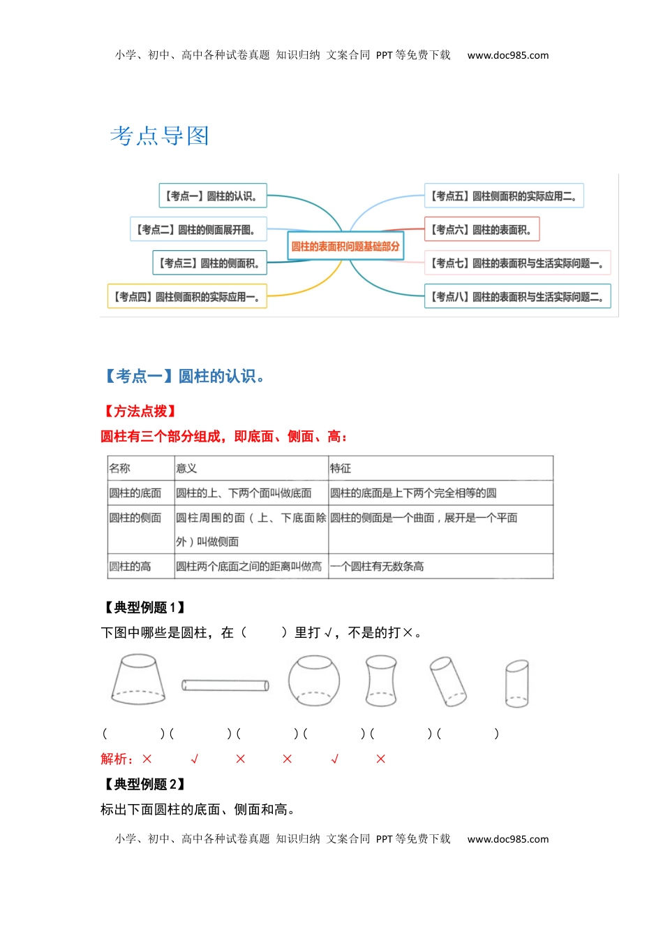 六年级数学下册典型例题系列之第二单元圆柱的表面积问题基础部分（解析版）苏教版.docx