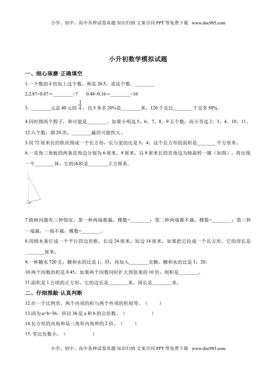 小升初数学模拟试题（19）苏教版（含解析）.doc