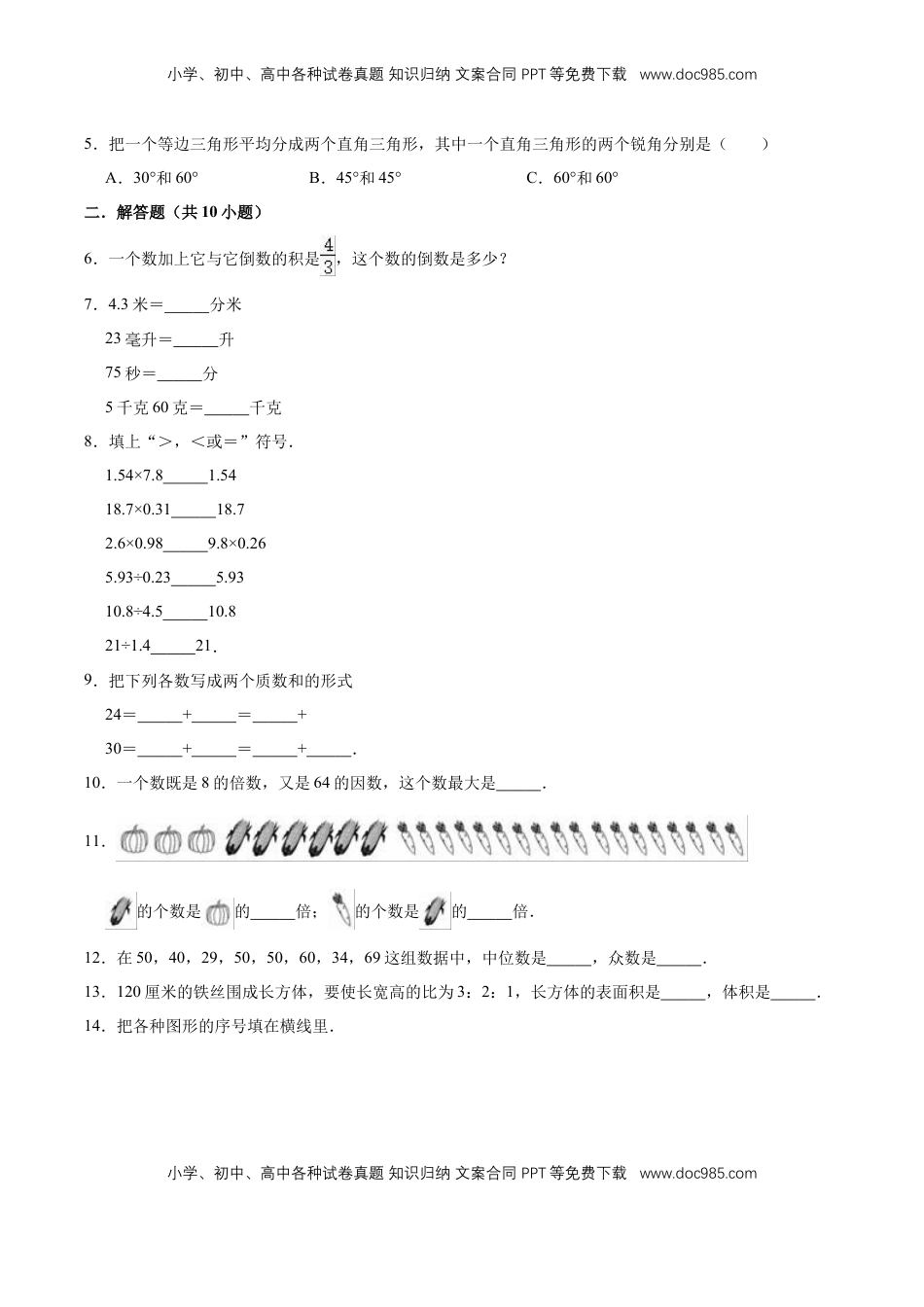 小升初数学模拟试题（10）苏教版（含解析）.doc