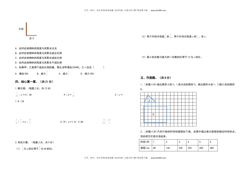 六年级数学下册第六单元正比例和反比例检测卷（提高卷）（含答案）苏教版.docx