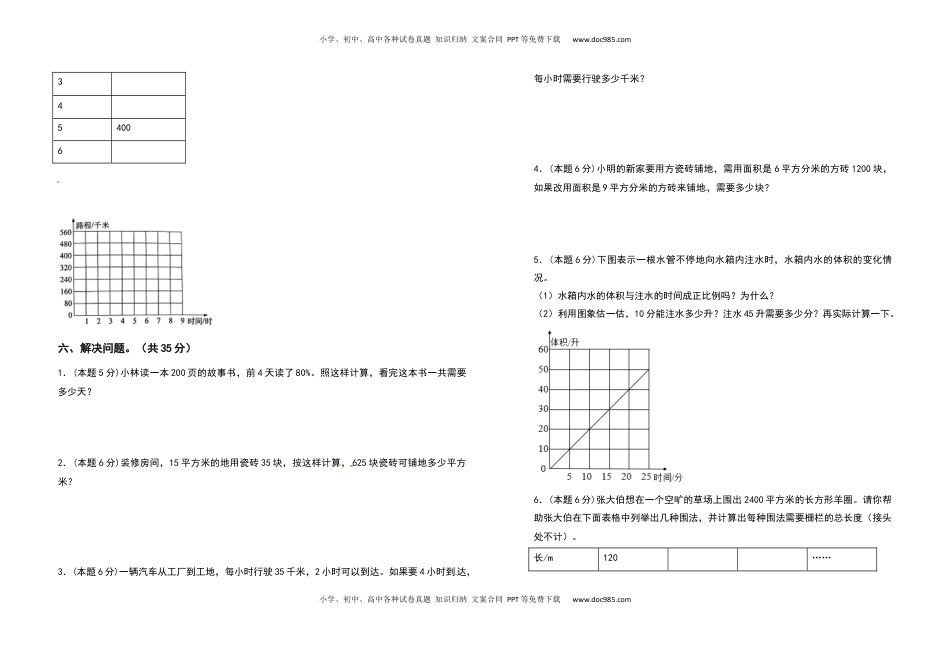 六年级数学下册第六单元正比例和反比例检测卷（基础卷）（含答案）苏教版.docx