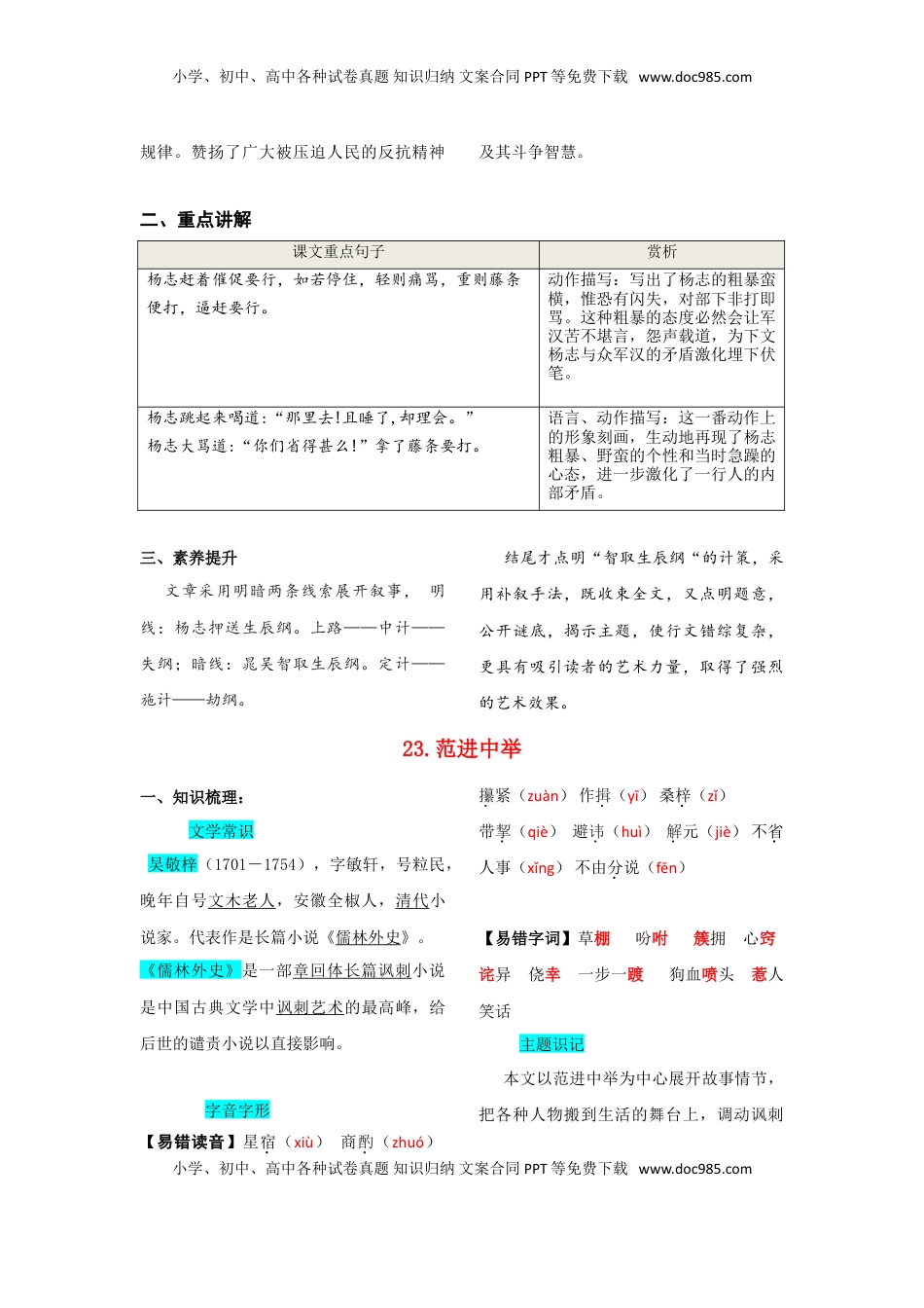 九年级上册 语文第六单元  知识总结.doc