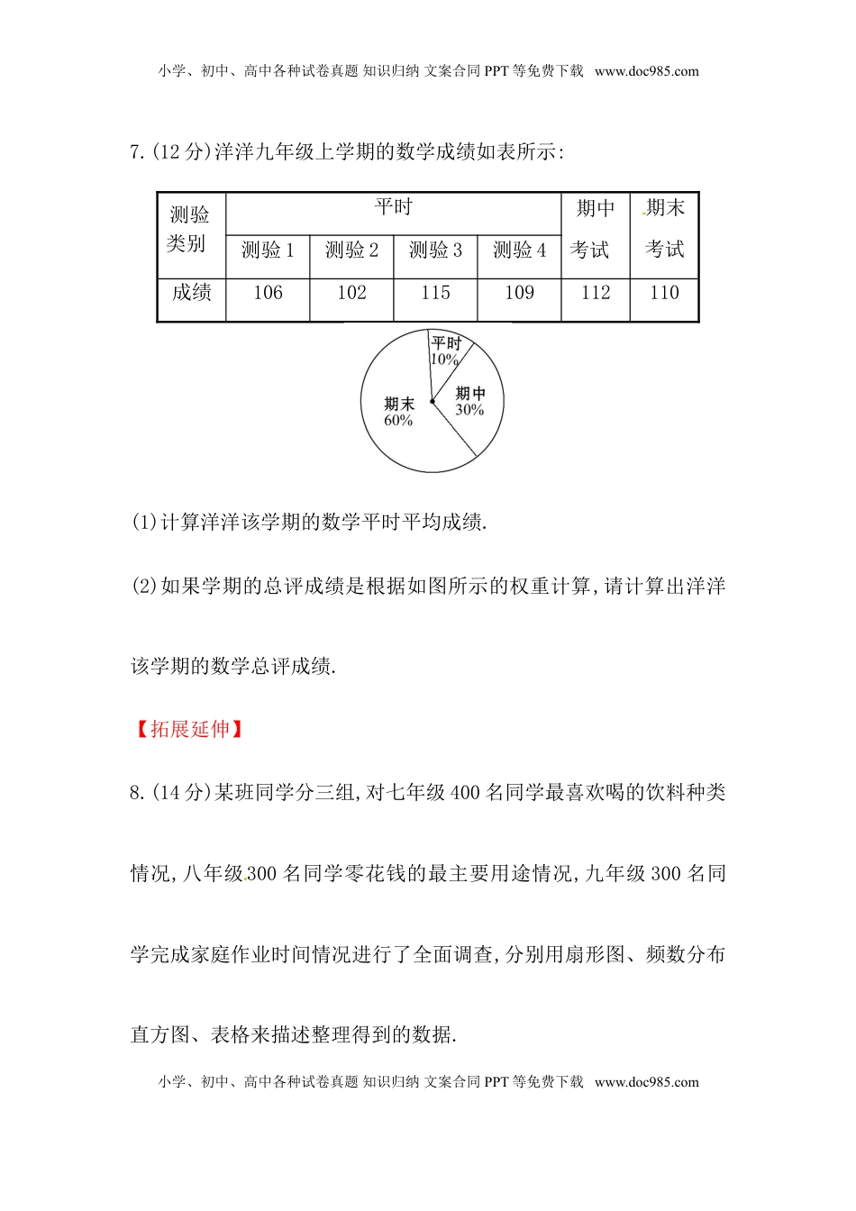 八年级数学下册知识点汇聚测试卷：平均数初级测试（含详解）(1).doc