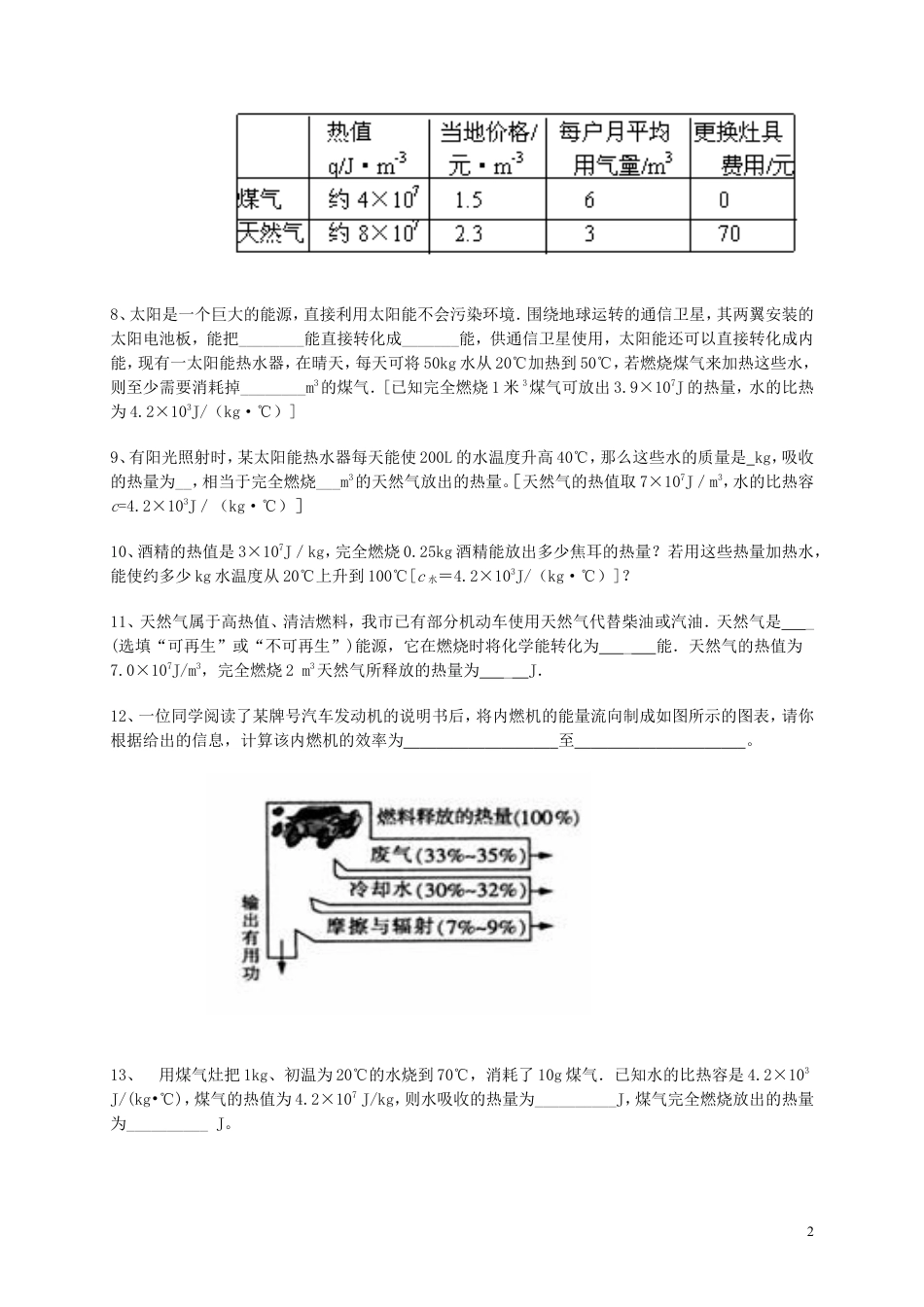 人教九年级物理全册第十四章第2节热机的效率 同步练习.doc