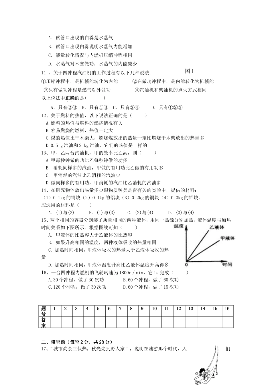 新人教版九年级物理第十三章内能及第十四章内能的利用测试题 (1).doc