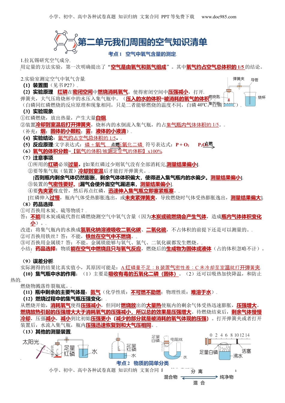 第二单元  我们周围的空气-九年级化学上册单元复习知识清单（人教版）(1).docx