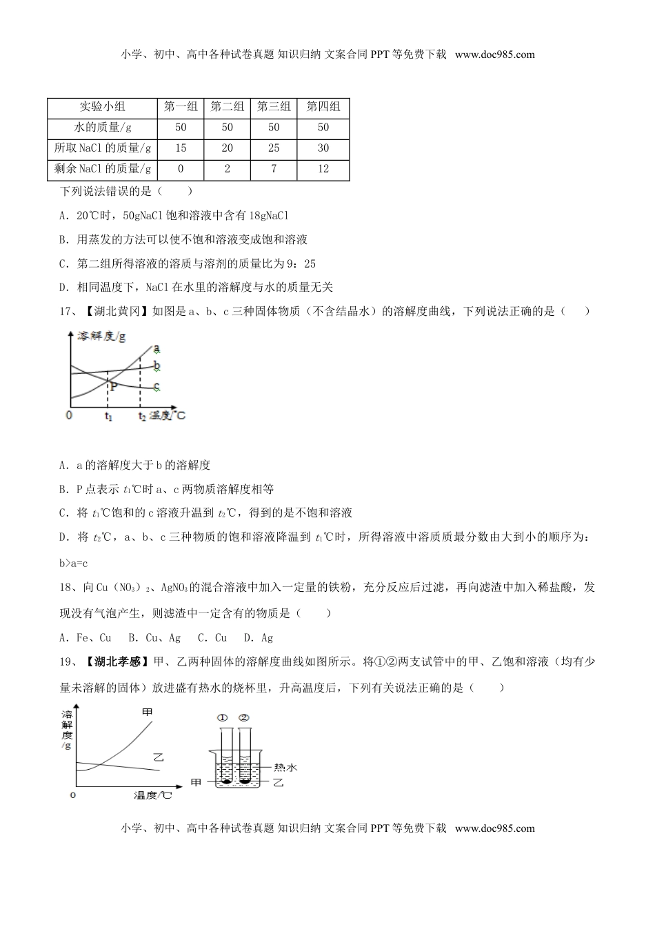 人教版化学九年级下第一次月考模拟卷（一）（原卷版）(1).doc