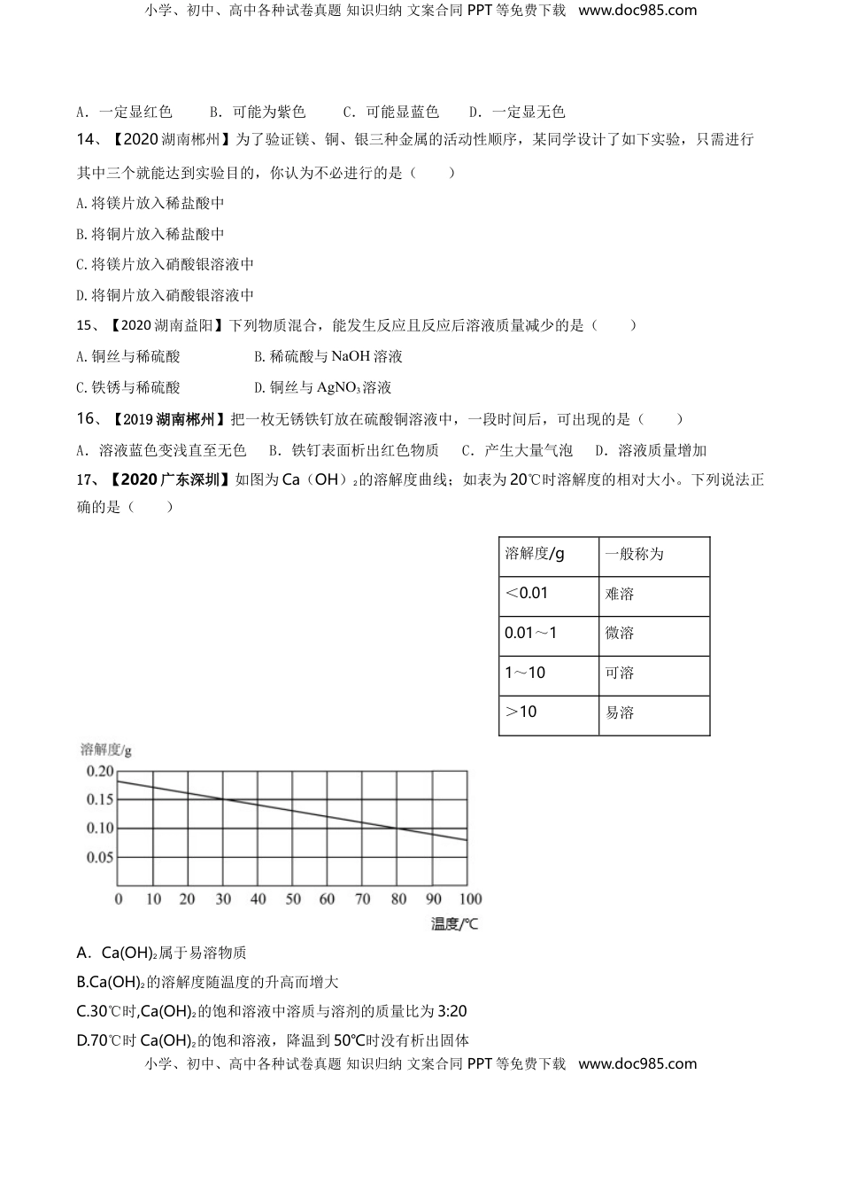 人教版化学九年级下期中模拟卷（二）(原卷版)-九年级化学下册同步单元AB卷（人教版）(1).doc