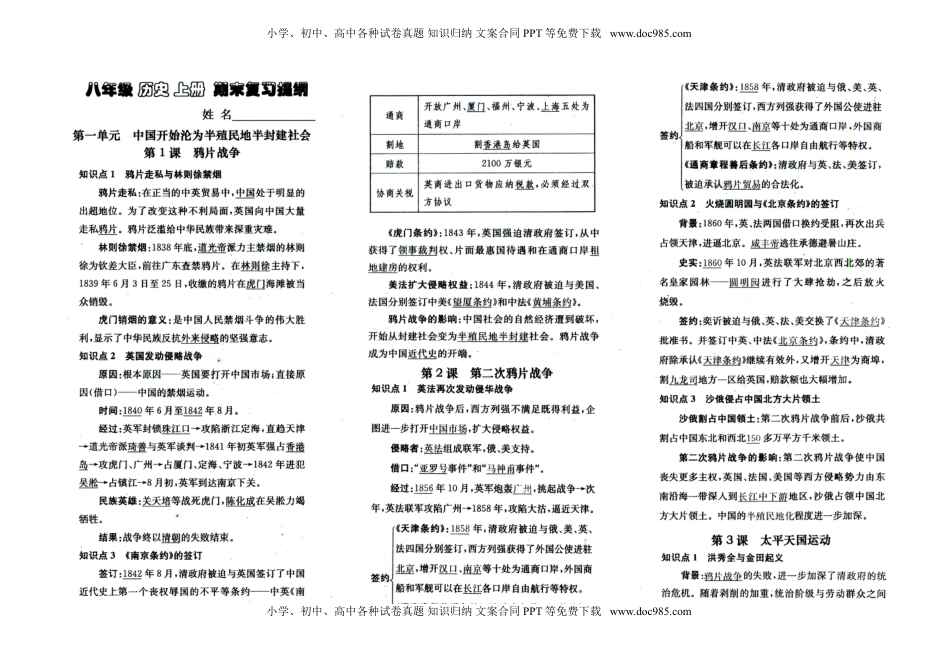 人教部编版历史八年级上册-知识点归纳(1).doc