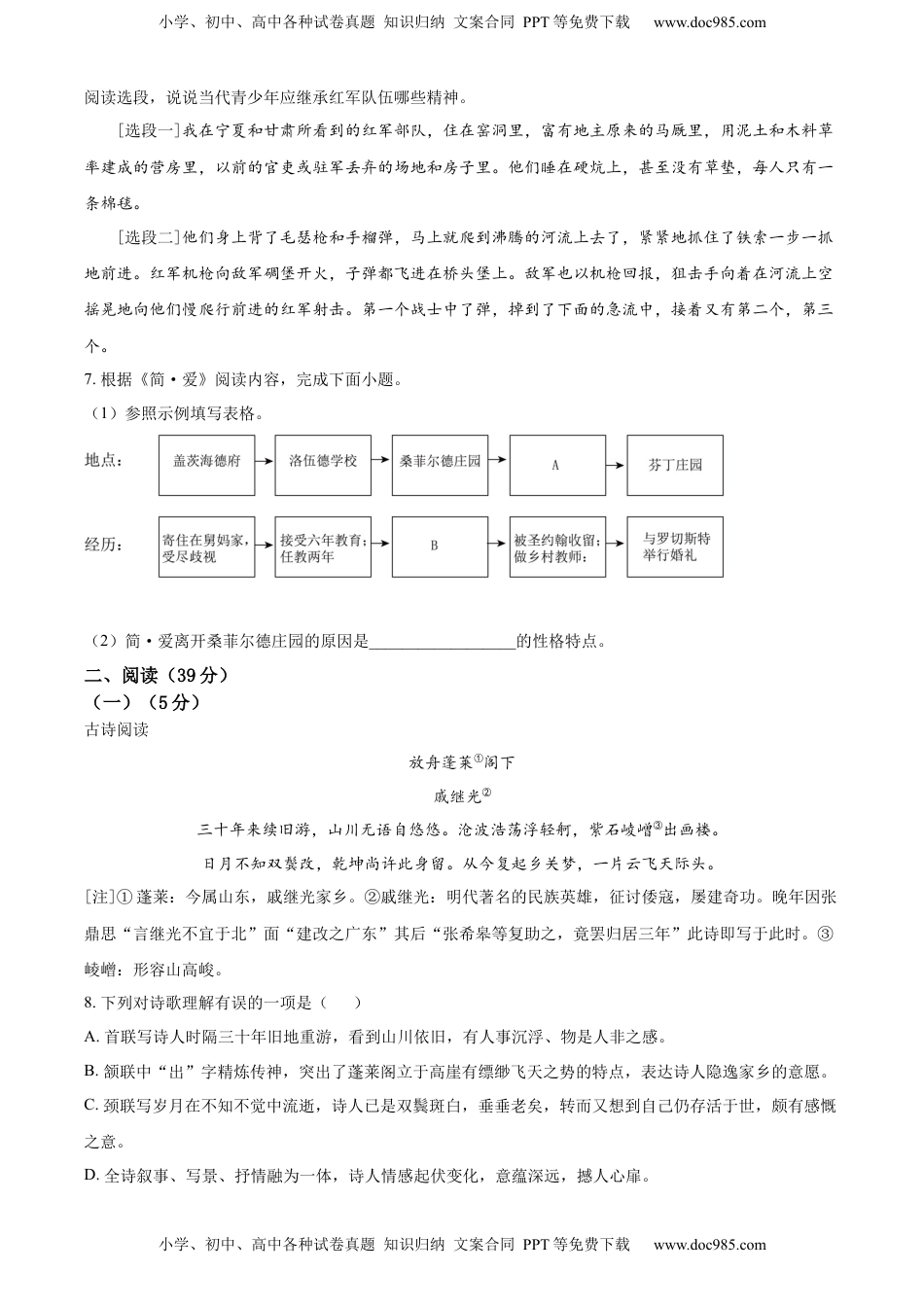 精品解析：2022年山东省烟台市中考语文真题（原卷版）.docx