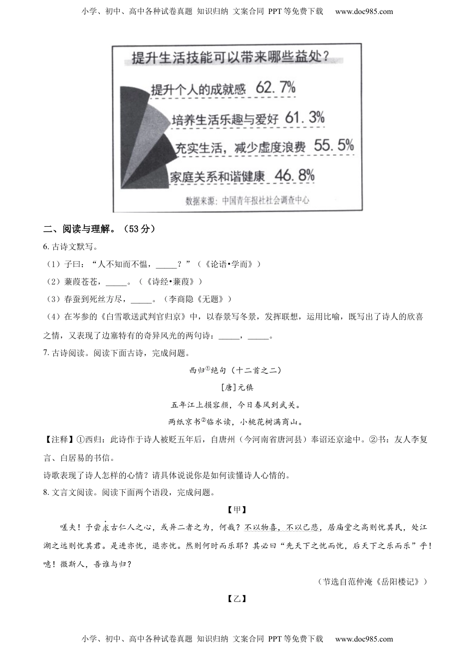 精品解析：2022年湖南省岳阳市中考语文真题（原卷版）.docx