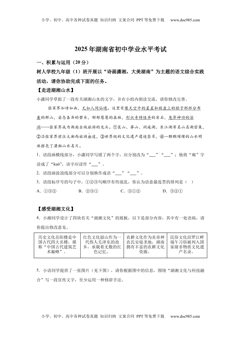 2025年湖南省中考语文真题.docx
