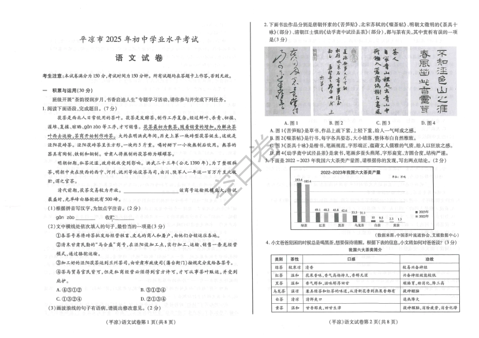 2025年甘肃省平凉市中考语文真题.pdf