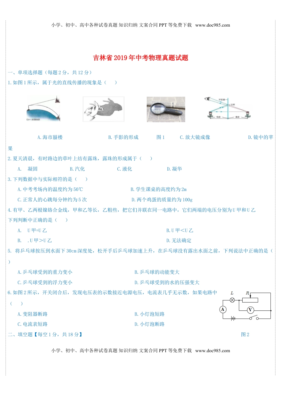吉林省2019年中考物理真题试题.doc