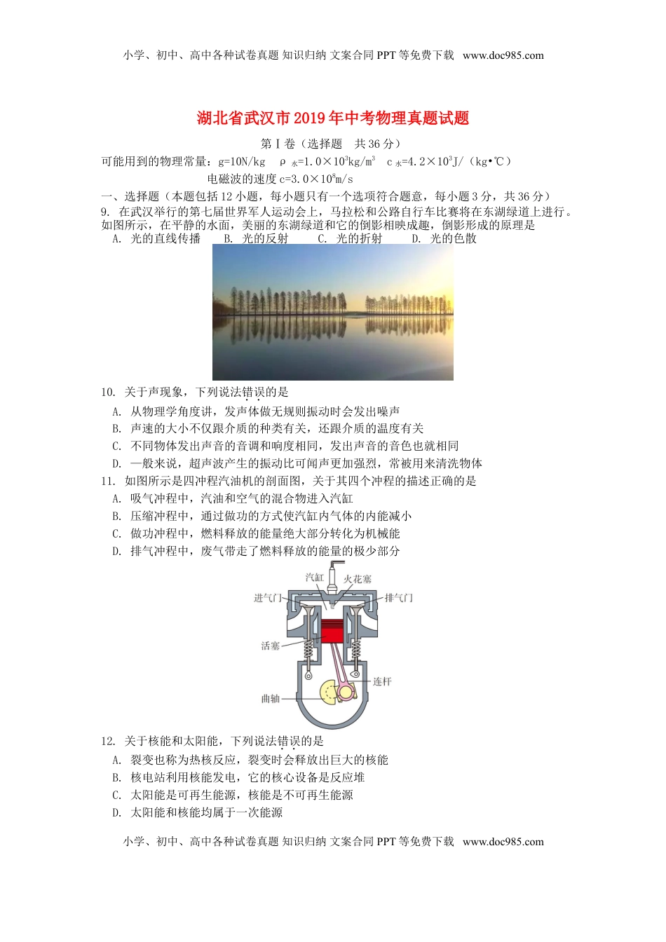 湖北省武汉市2019年中考物理真题试题.doc