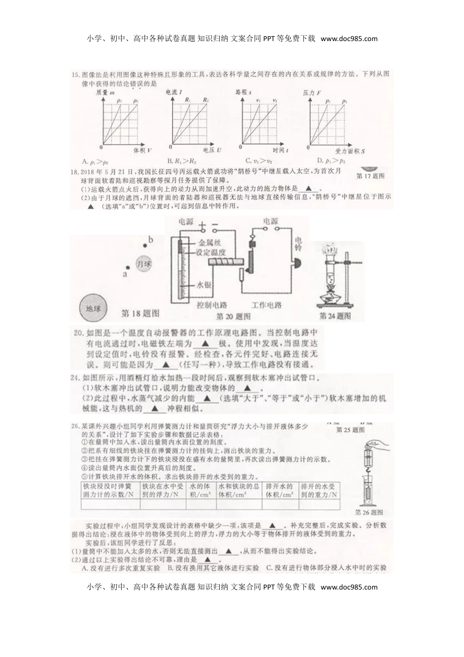 浙江省舟山市2018年中考物理真题试题（扫描版，含答案）.doc