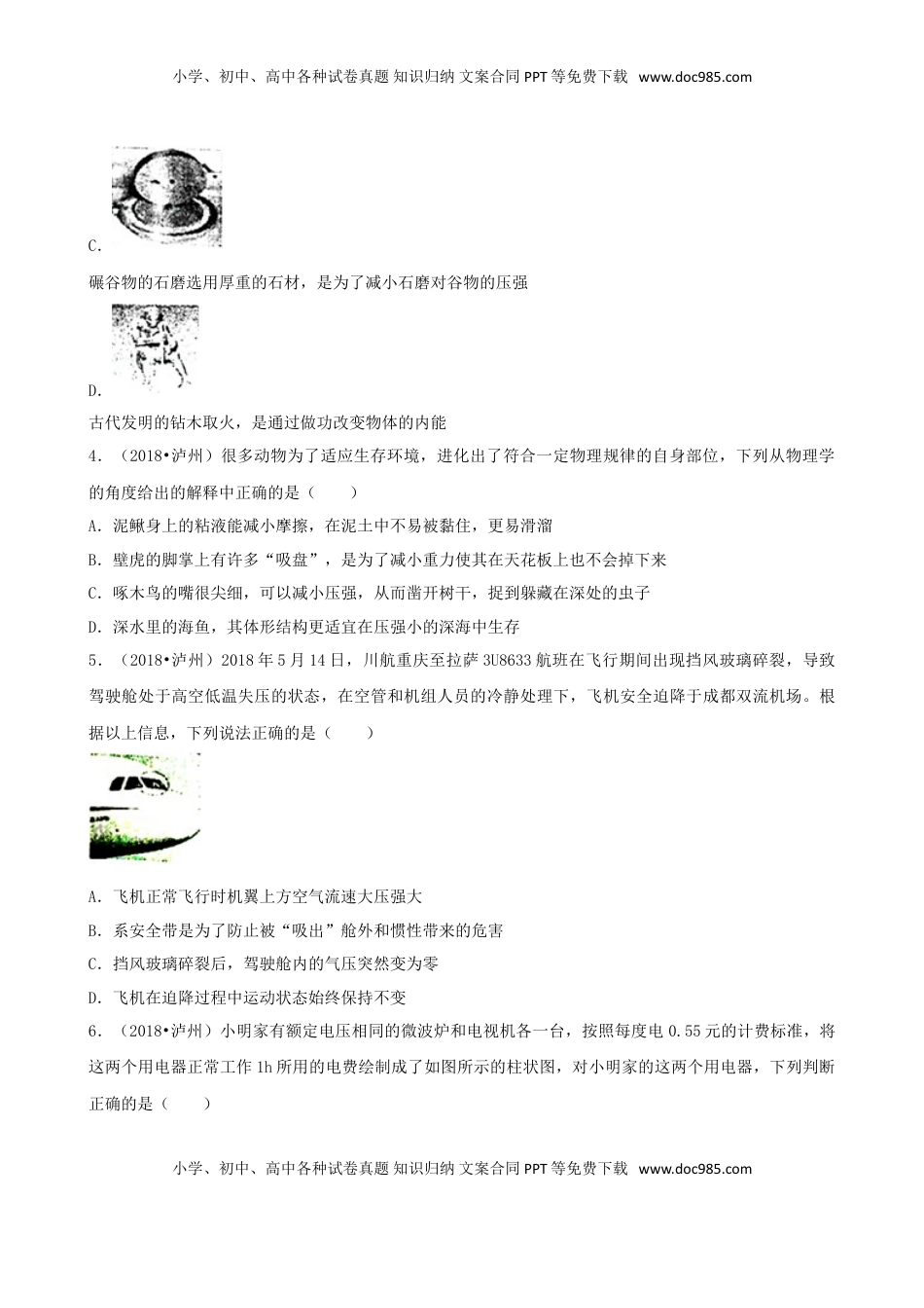 四川省泸州市2018年中考理综（物理部分）真题试题（含解析）.doc