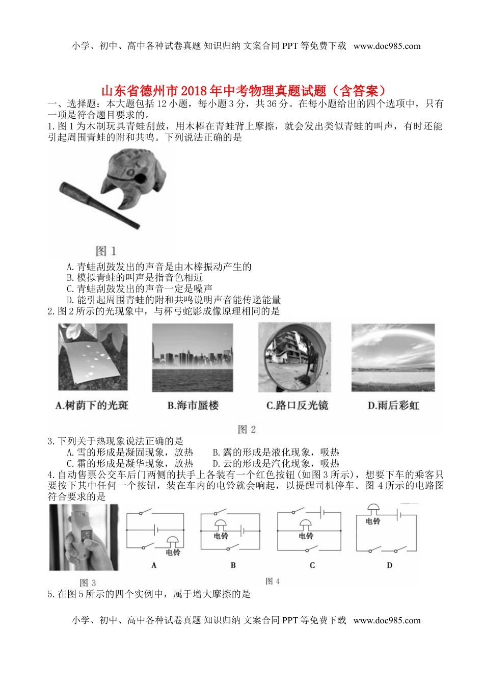 山东省德州市2018年中考物理真题试题（含答案）.doc