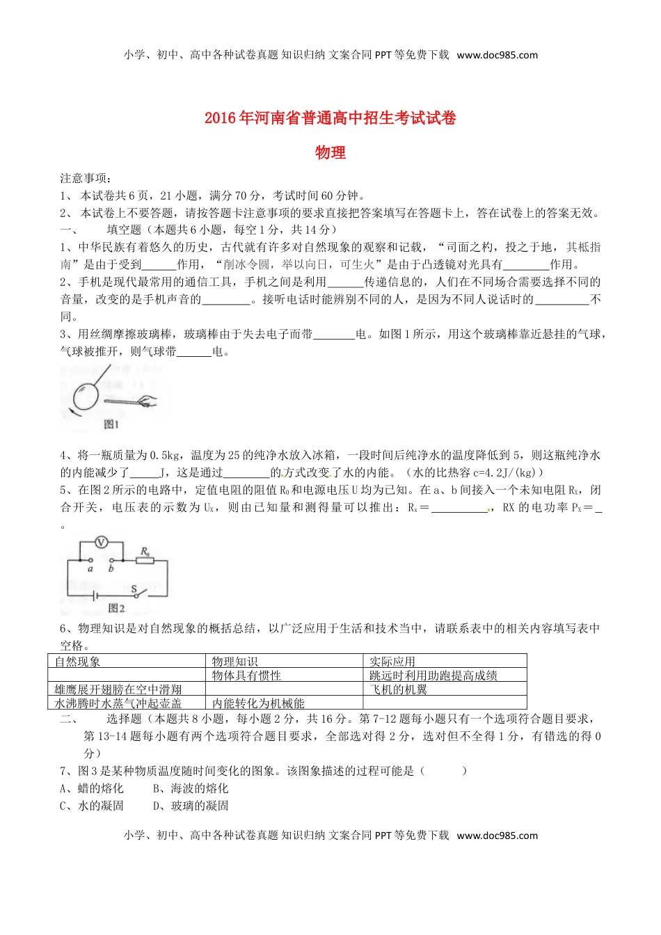 河南省2016年中考物理真题试题（含答案）.DOC