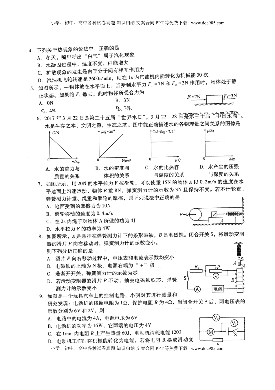四川省达州市2017年中考物理真题试题（扫描版，含答案）.DOC