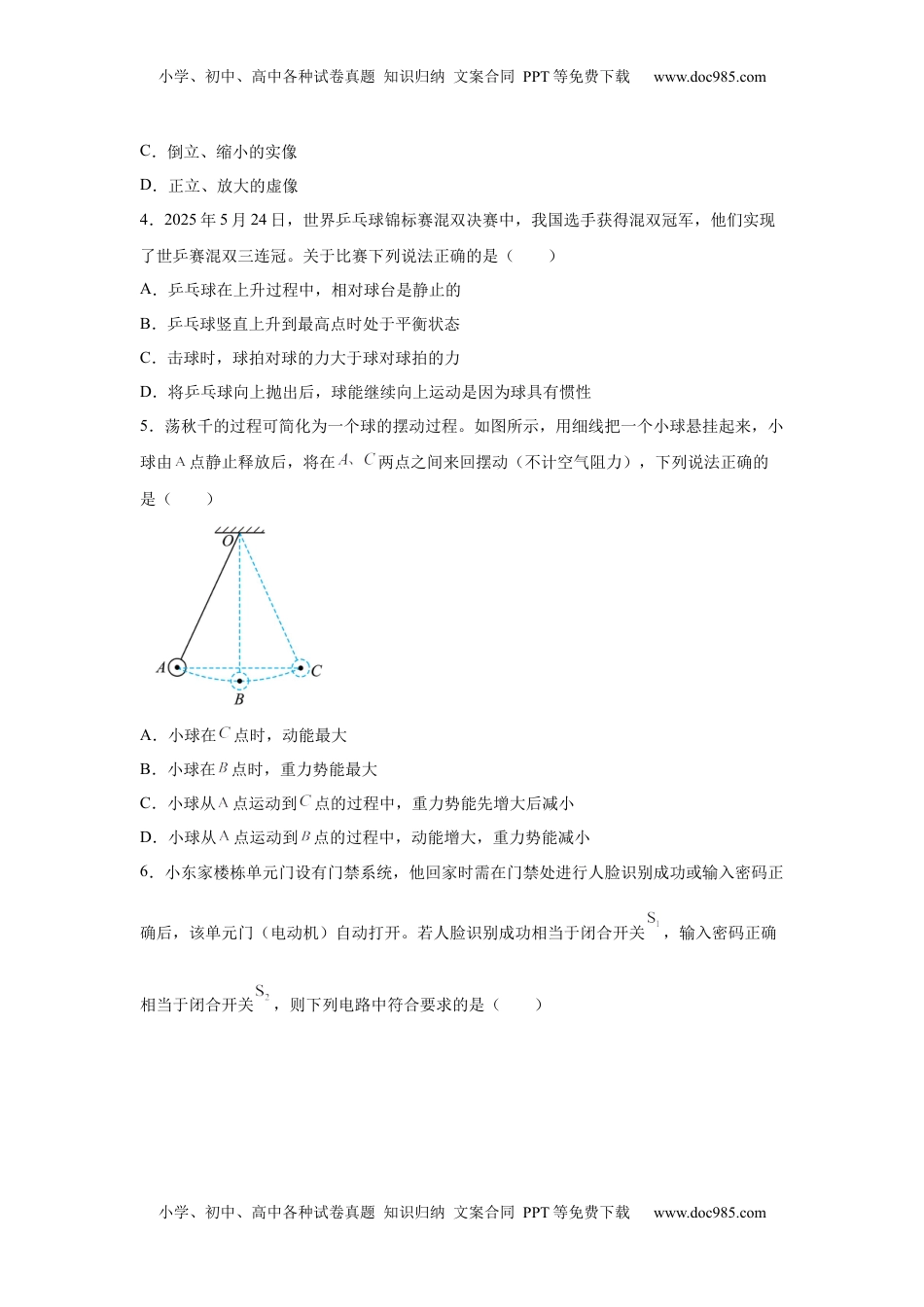 2025年四川省德阳市中考理综物理试题.docx