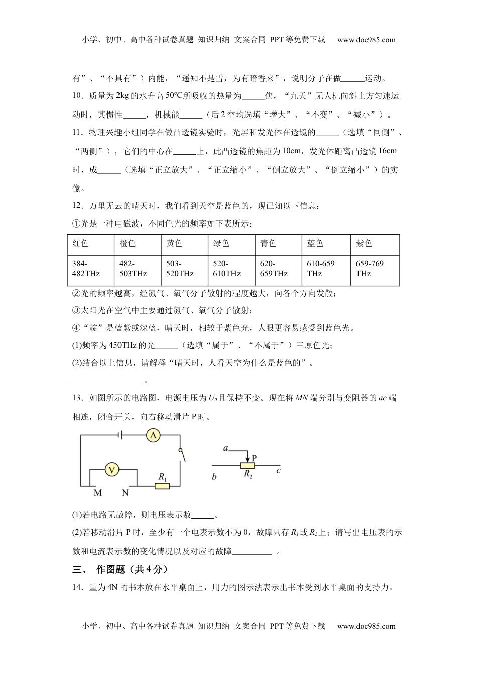 2025年上海市中考物理试题.docx