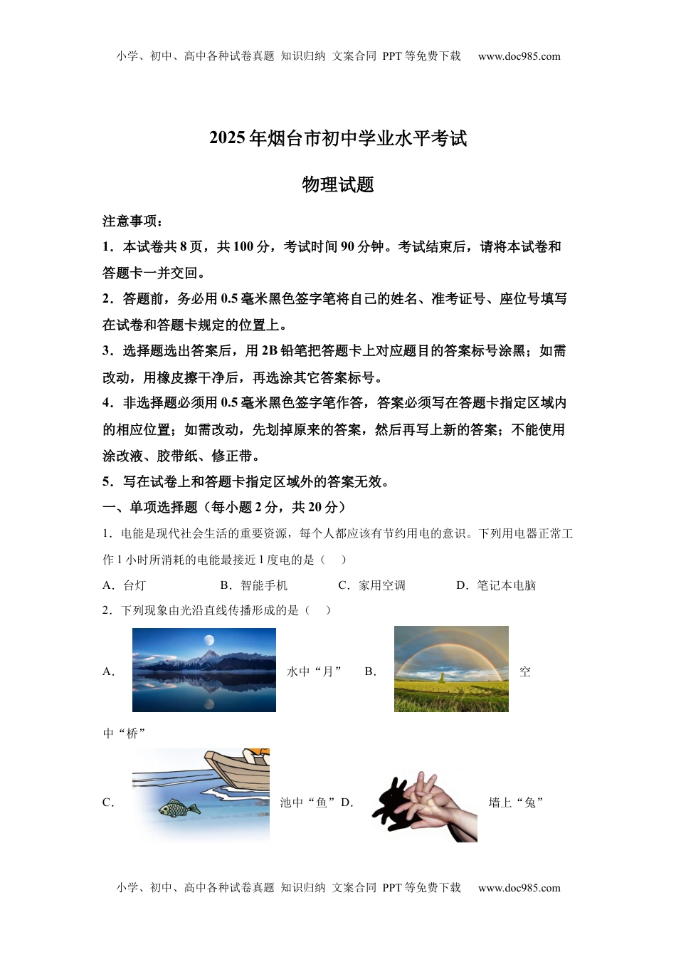 2025年山东省烟台市中考物理试题.docx