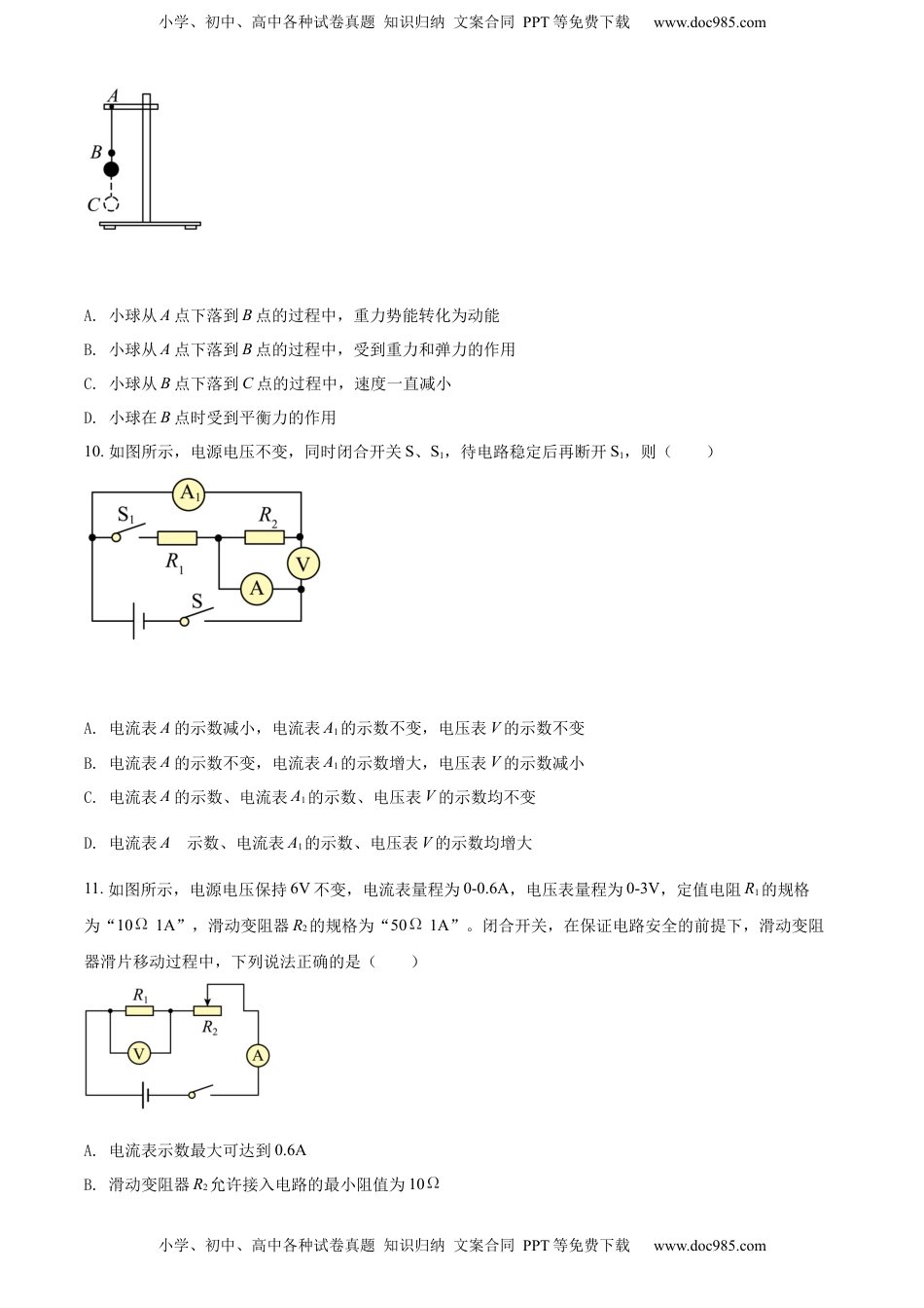 精品解析：2022年四川省凉山州中考物理试题（原卷版）.docx