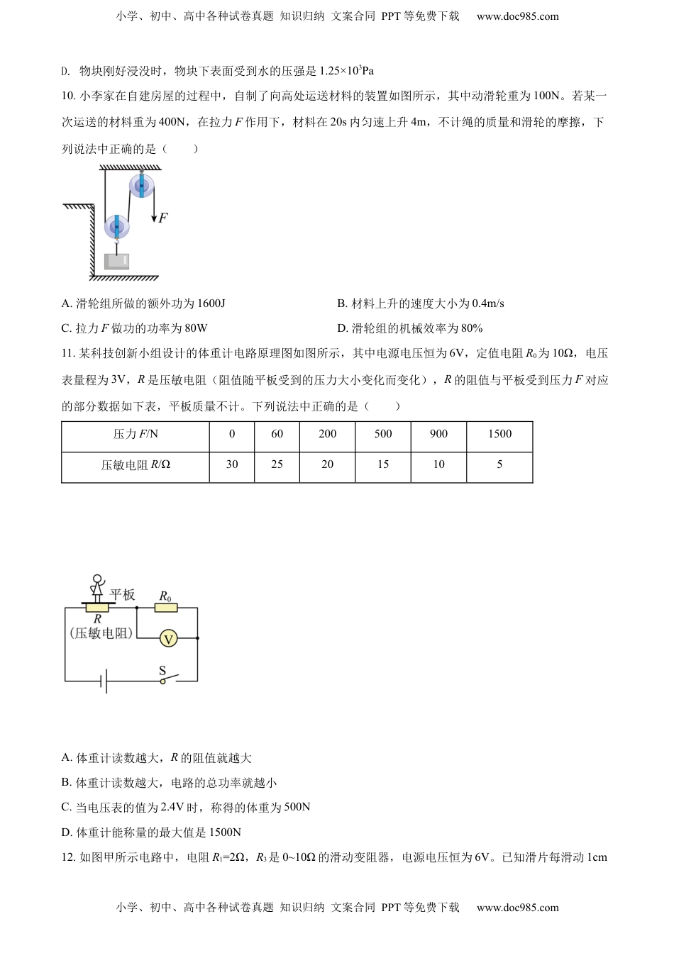 精品解析：2022年四川省广元市中考物理试题（原卷版）.docx