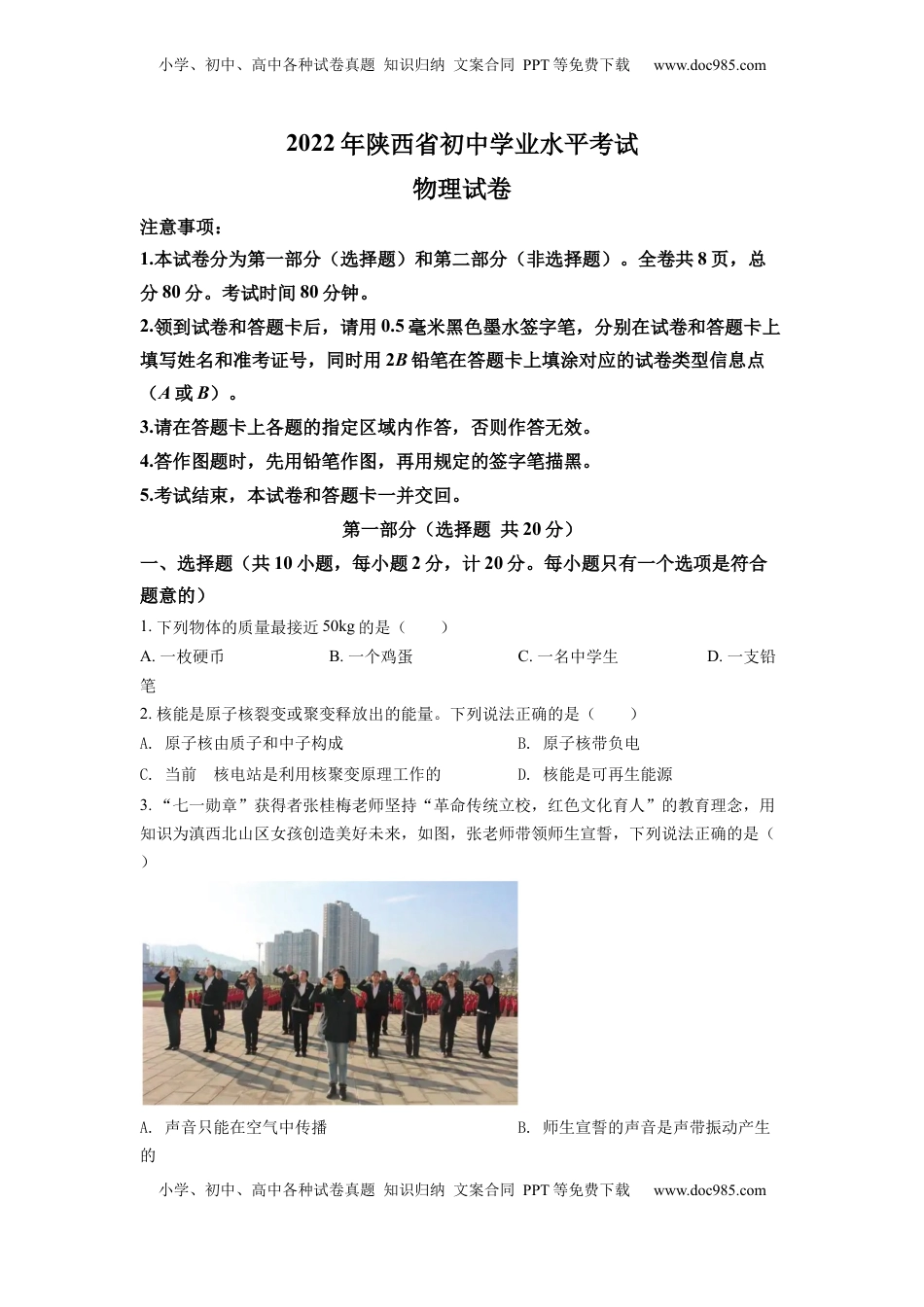 精品解析：2022年陕西省中考物理真题（原卷版）.docx