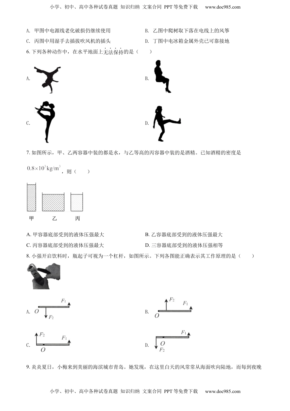 精品解析：2022年山东省济南市中考物理试题（原卷版）.docx