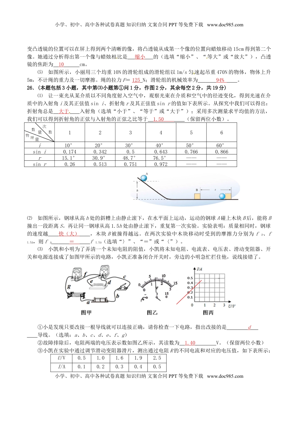 四川省绵阳市2016年中考科学（物理部分）真题试题（含答案）.DOC