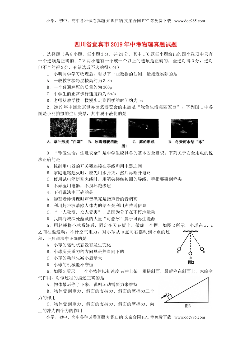 四川省宜宾市2019年中考物理真题试题.doc