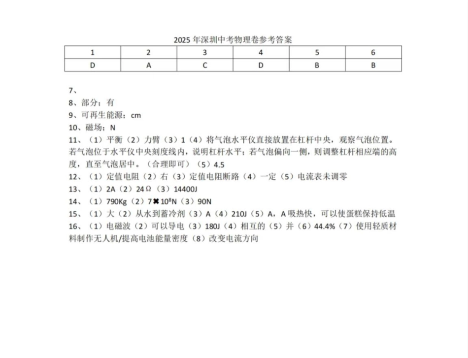 2025年深圳中考物理真题参考答案.pdf