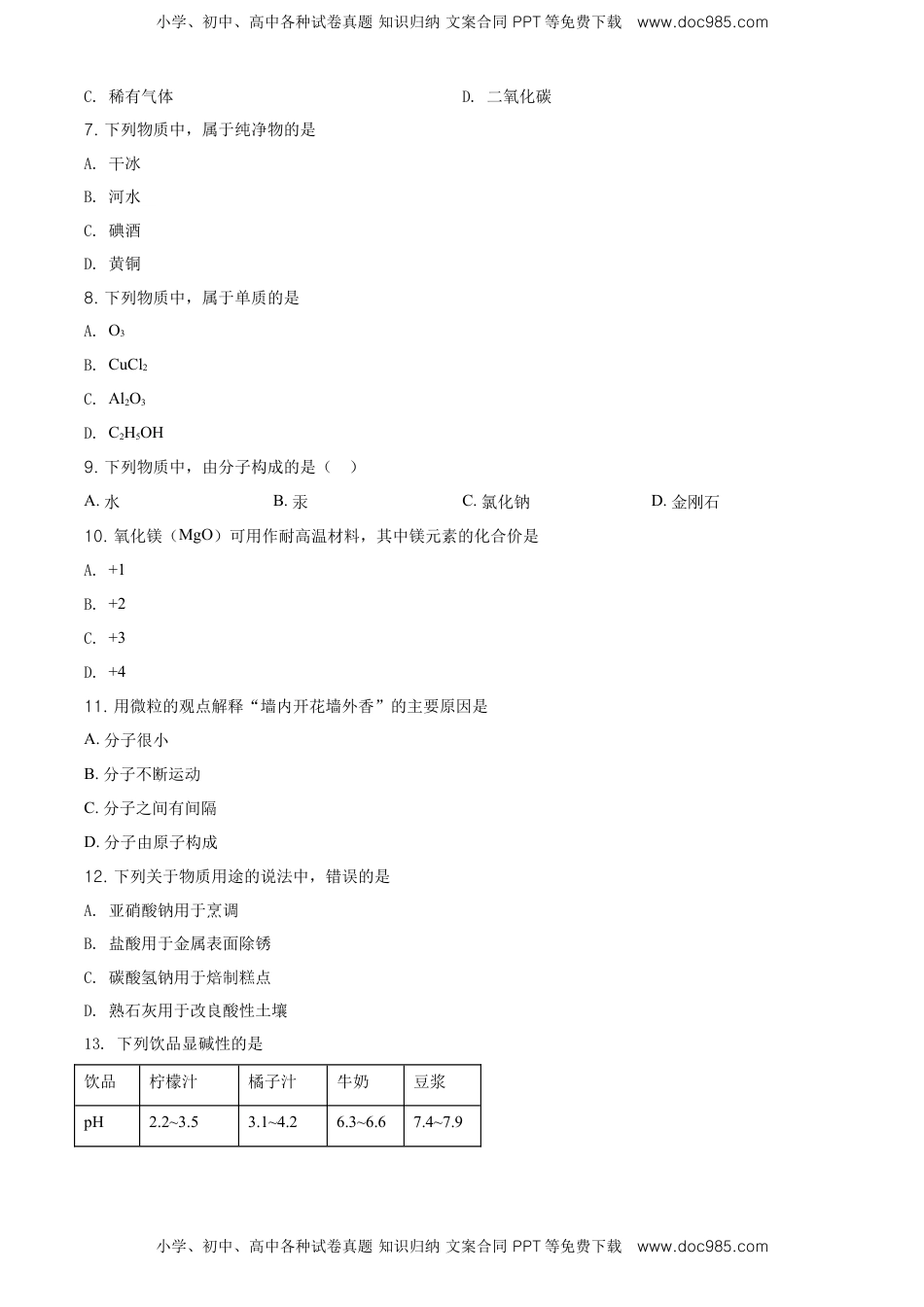 精品解析：辽宁省大连市2020年中考化学试题（原卷版）.doc