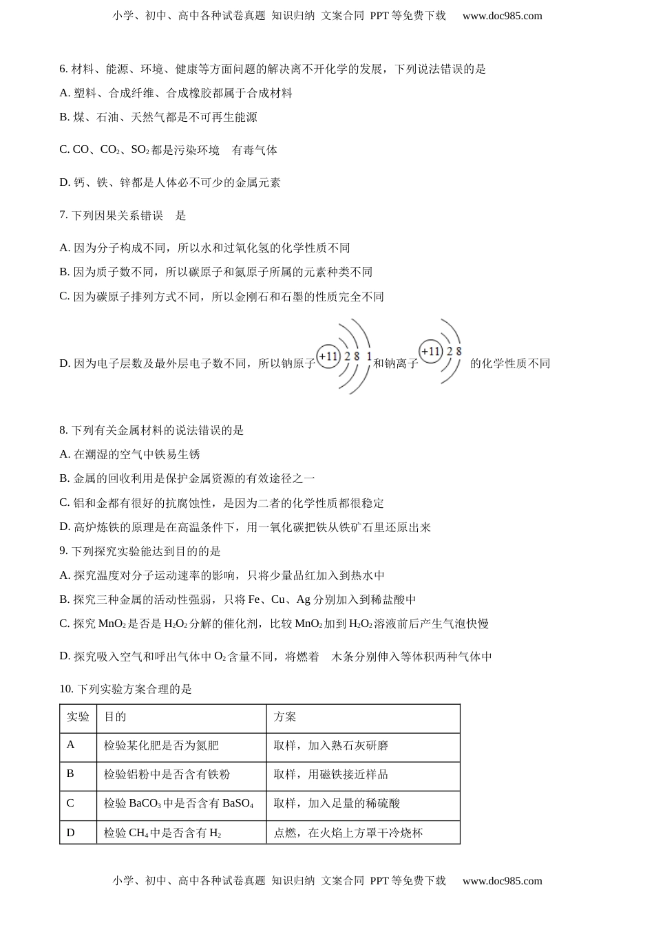 精品解析：吉林省长春市2020年中考化学试题（原卷版）.docx