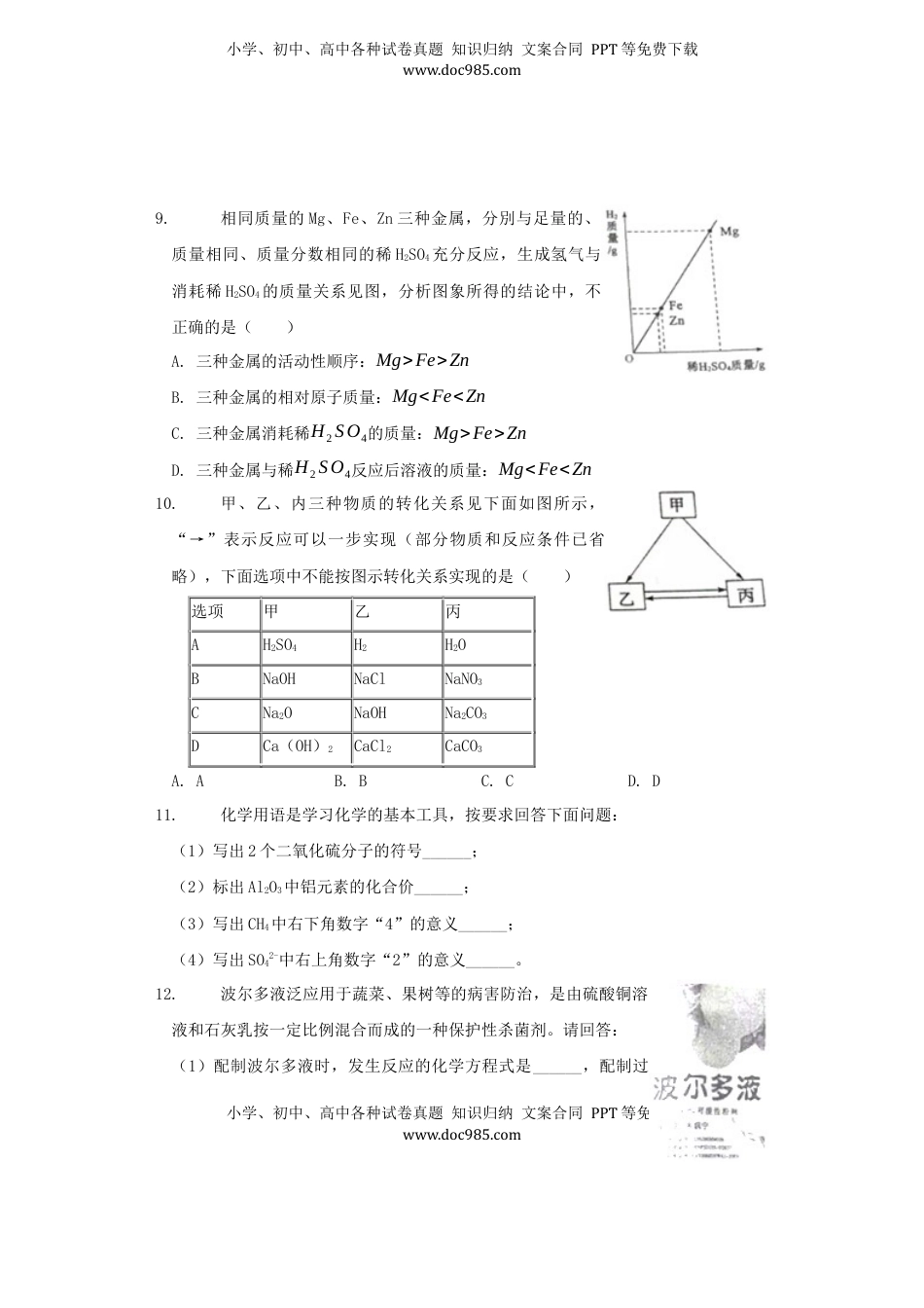 山东省济宁市2019年中考化学真题试题（含解析）.docx